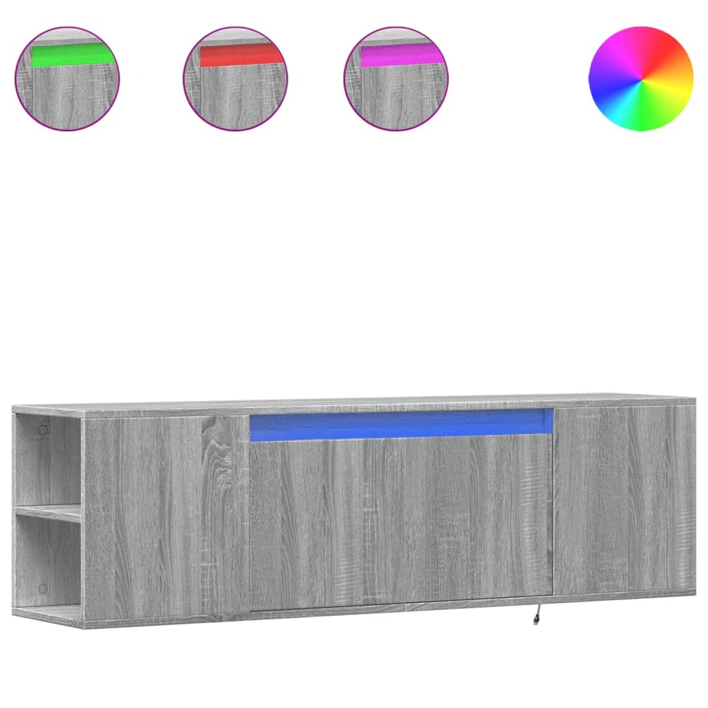 Móvel de parede p/ tv - armário de tv c/luzes led 135x31x39,5cm gris sonoma