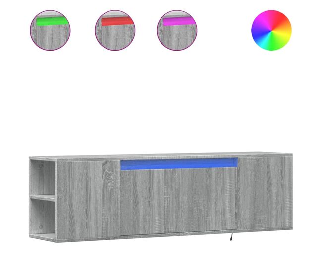 Móvel de parede p/ tv - armário de tv c/luzes led 135x31x39,5cm gris sonoma