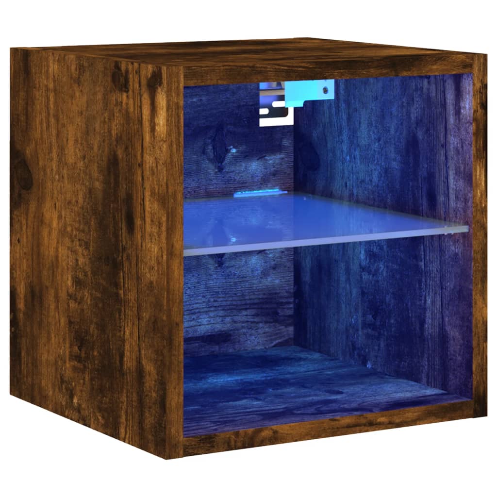 Móvel de parede p/ tv - armário de tv c/ luzes led 30x28,5x30cm carvalho fumado