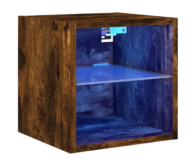 Móvel de parede p/ tv - armário de tv c/ luzes led 30x28,5x30cm carvalho fumado