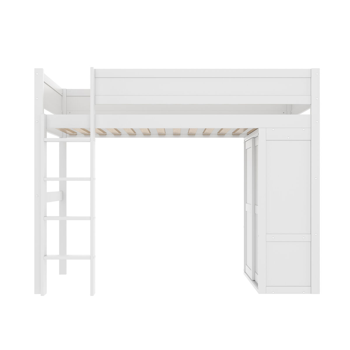 Cama alta 90x200cm - cama infantil versátil, com armário, compartimento de arrumação, espaço por baixo, sem colchão - branco