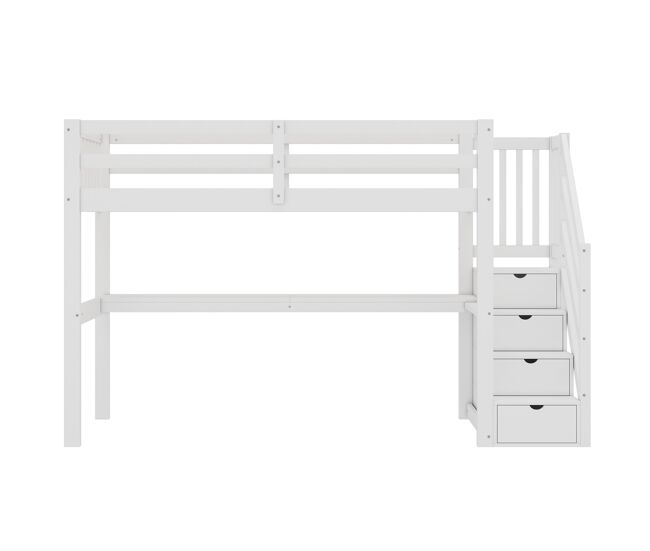 Cama alta 90x200 cm - cama infantil com gavetas de arrumação e secretária debaixo da cama - branco