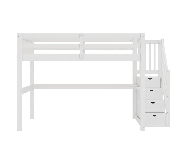 Cama alta 140x200 - cama infantil com gavetas de arrumação e secretária por baixo - branca