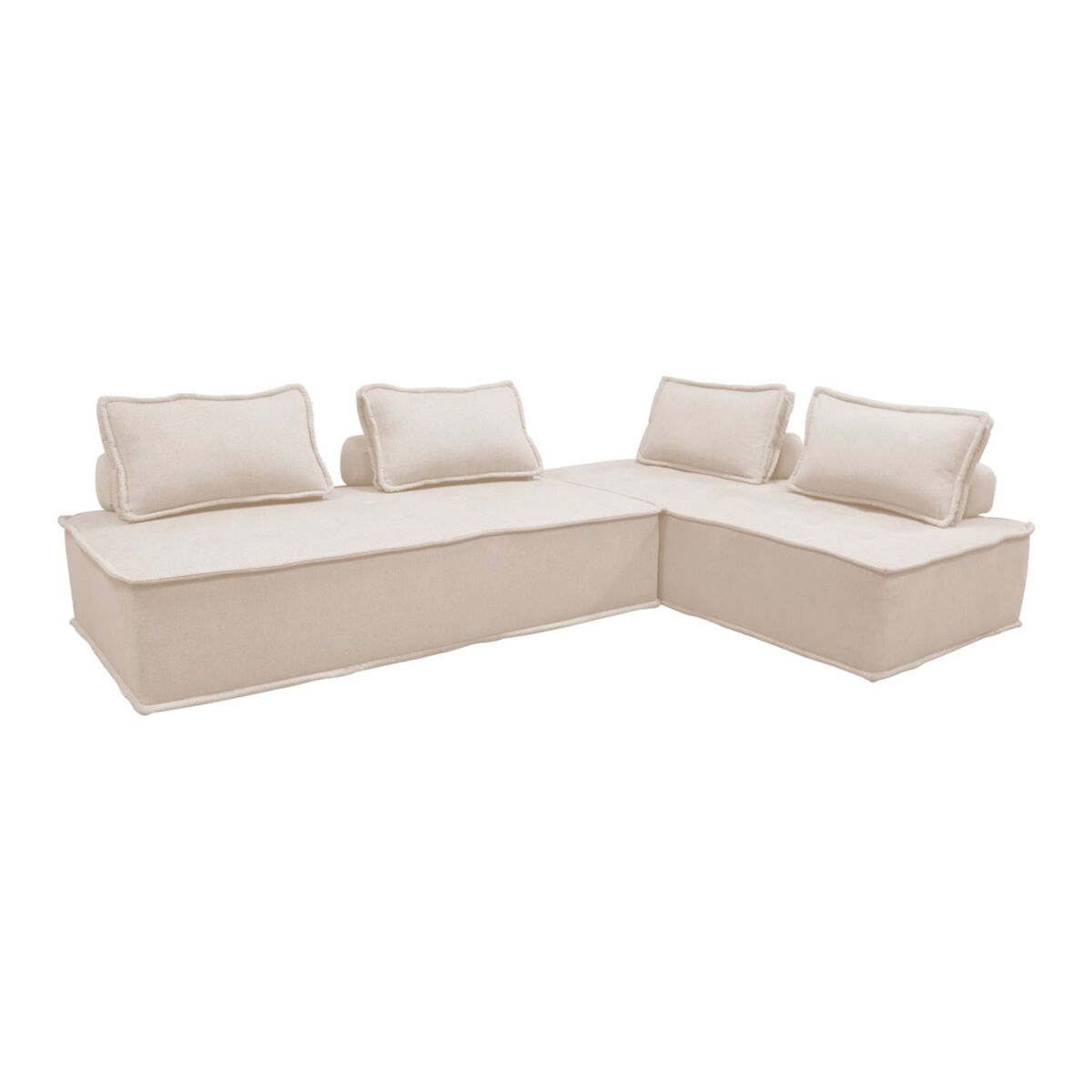 Sofá modular em tecido estofado de 4 lugares, dao, creme, 180x90x78 cm