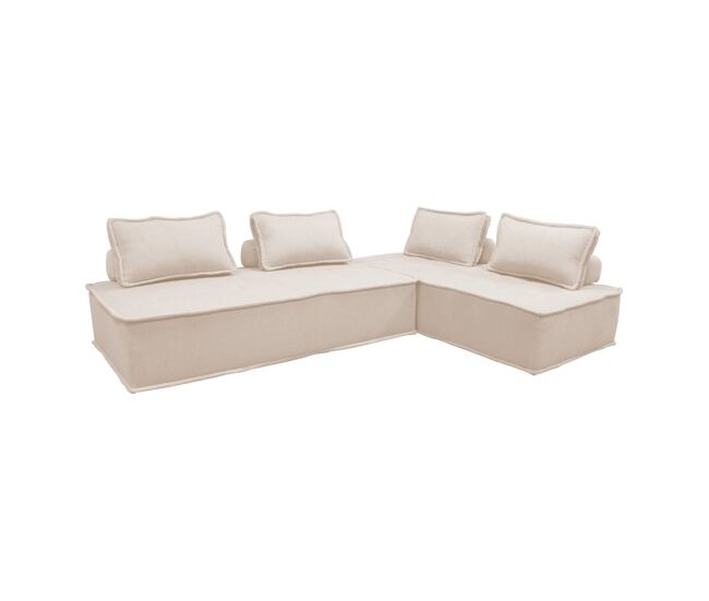 Sofá modular em tecido estofado de 4 lugares, dao, creme, 180x90x78 cm