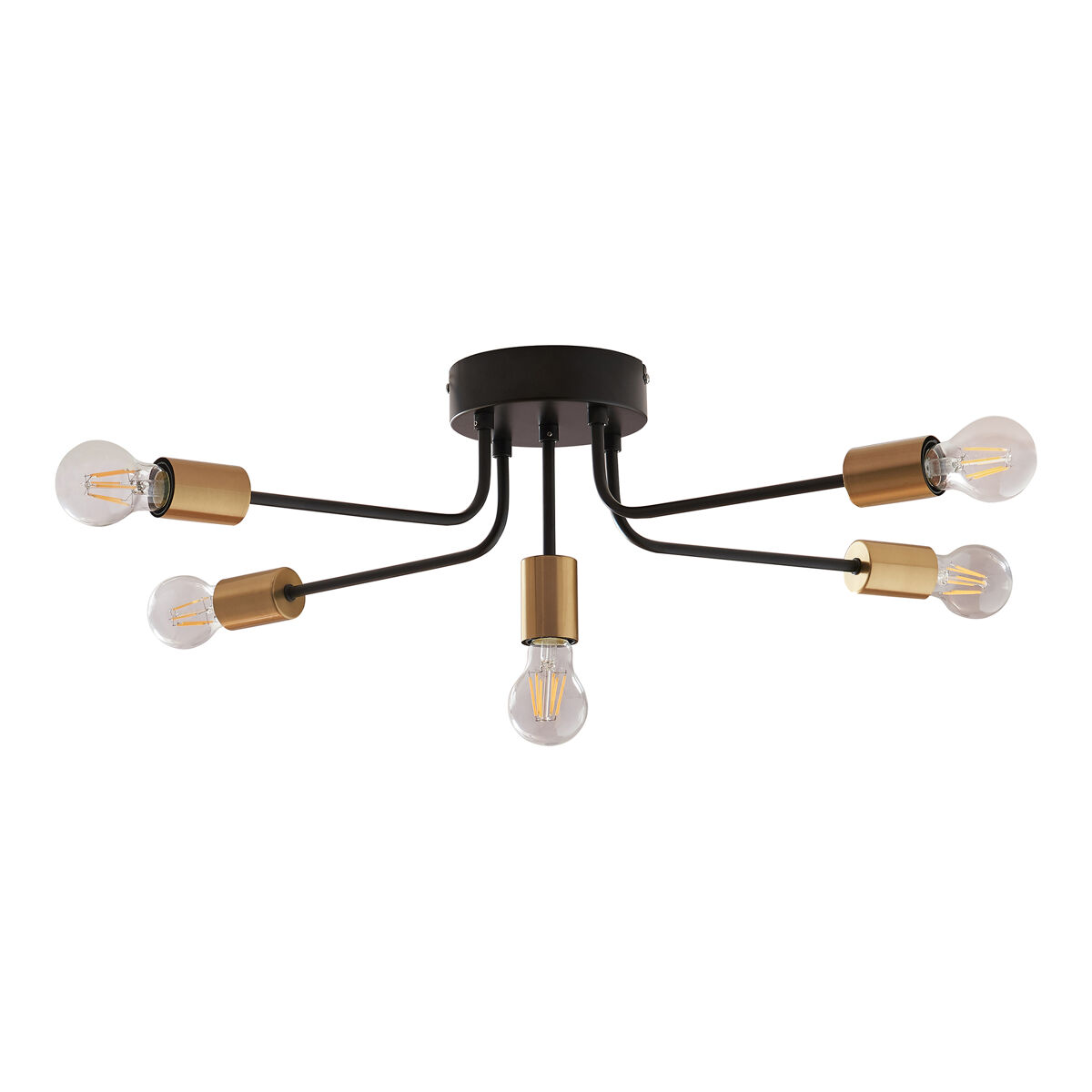 Candeeiro de teto benfleet 5xe27 altura 21 cm preto/latão colorido [lux.pro]