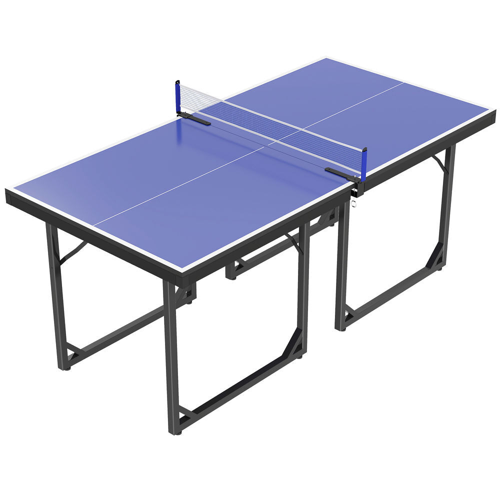 Homcom mesa de ping pong dobrável mesa de ping pong profissional com rede e estrutura de aço para interior e exterior 182x91x76 cm azul
