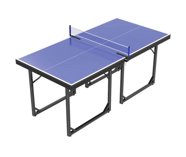 Homcom mesa de ping pong dobrável mesa de ping pong profissional com rede e estrutura de acier para interior e exterior 182x91x76 cm bleu