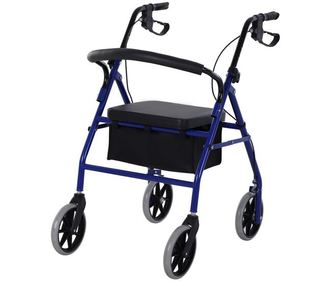 Homcom andador para adultos dobrável com armazenamento assento e travão 65x53x79-89cm azul e preto