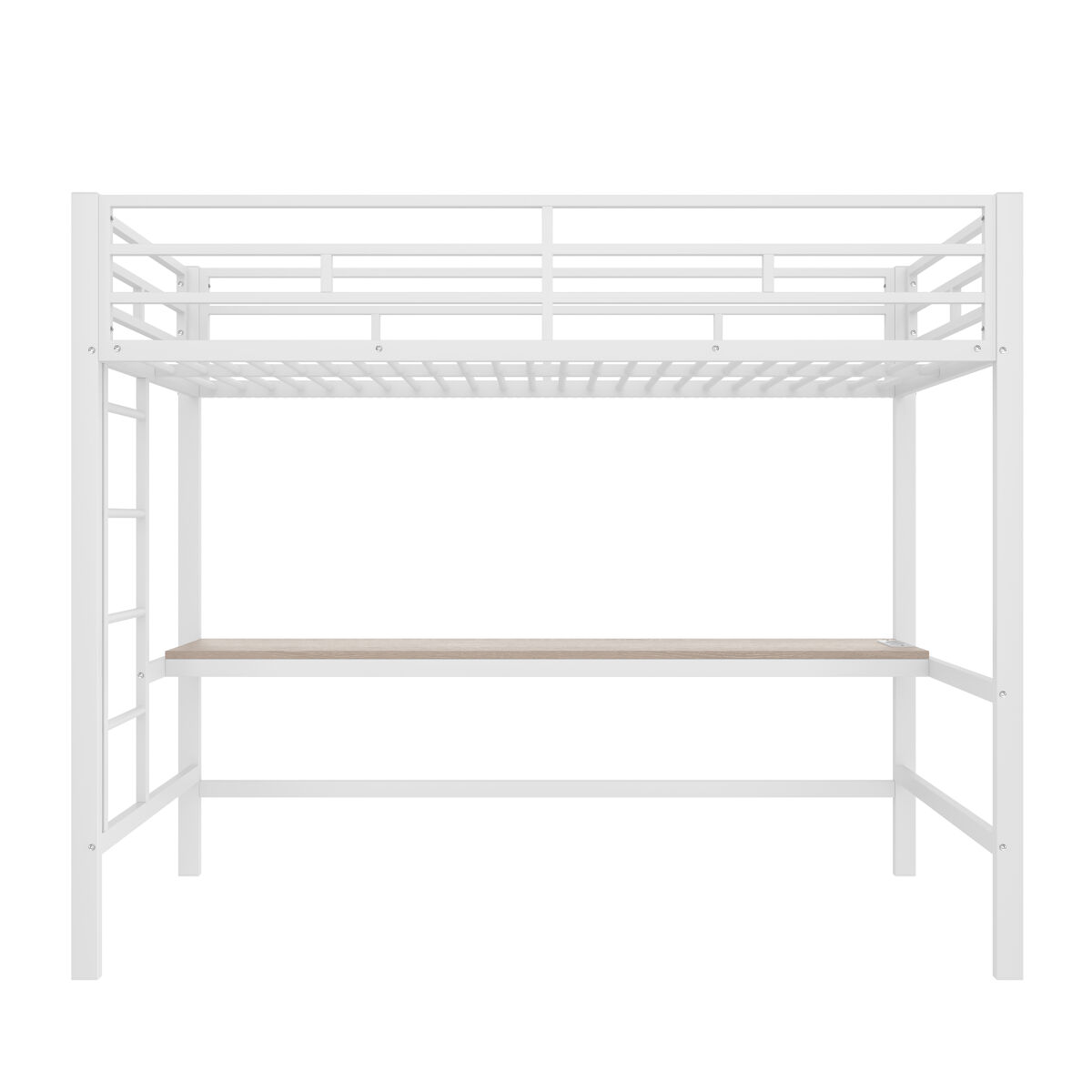Cama alta 90*200 cm - com grade, escada, mesa com usb e tomada, faixa de luz com controle por app, com led, em conformidade com a norma en747 - branca