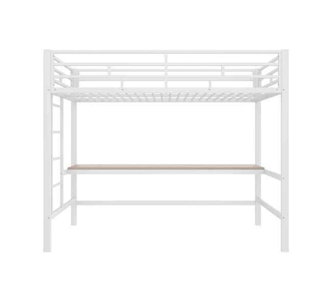 Cama alta 90*200 cm - com grade, escada, mesa com usb e tomada, faixa de luz com controle por app, com led, em conformidade com a norma en747 - branca