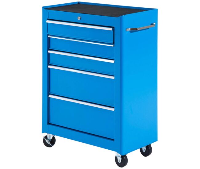 Homcom carrinho de ferramentas para oficina com rodas e 5 gavetas carrinho de ferramentas com fechadura e alça lateral 61,5x33x85 cm azul