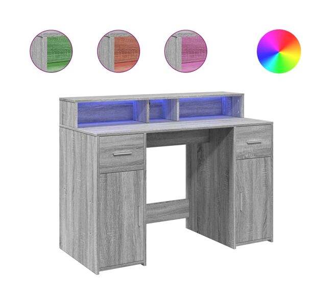 Secretária - escrivaninha de computador luzes led 120x55x91cm deriv. madeira cinzento sonoma