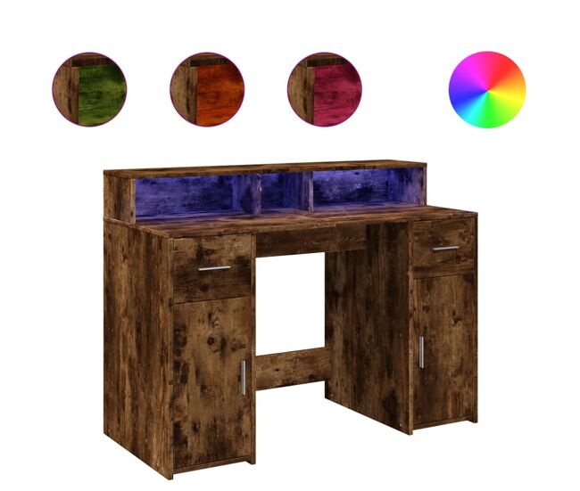 Secretária - escrivaninha de computador luzes led 120x55x91cm deriv. madeira carvalho fumado