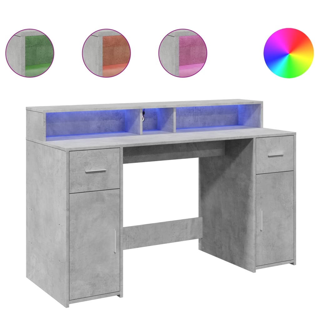 Secretária - escrivaninha de computador luzes led 140x55x91 cm deriv. madeira cinza cimento
