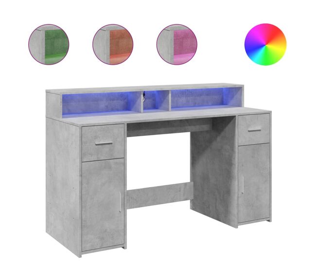 Secretária - escrivaninha de computador luzes led 140x55x91 cm deriv. madeira cinza cimento