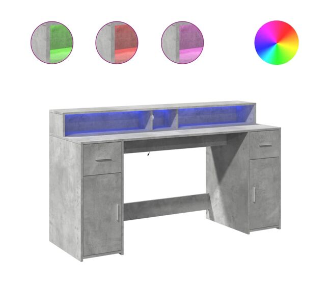 Secretária - escrivaninha de computador luzes led 160x55x91 cm deriv. madeira cinza cimento