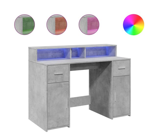 Secretária - escrivaninha de computador luzes led 120x55x91 cm deriv. madeira cinza cimento