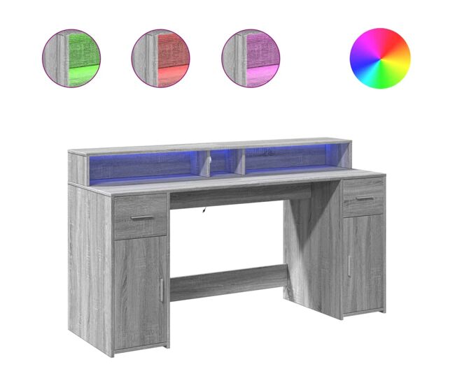 Secretária - escrivaninha de computador luzes led 160x55x91cm deriv. madeira cinzento sonoma