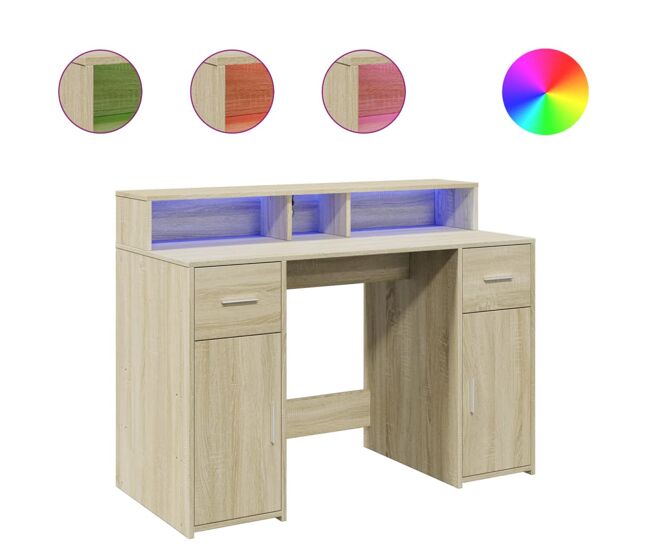 Secretária - escrivaninha de computador luzes led 120x55x91cm deriv. madeira carvalho sonoma