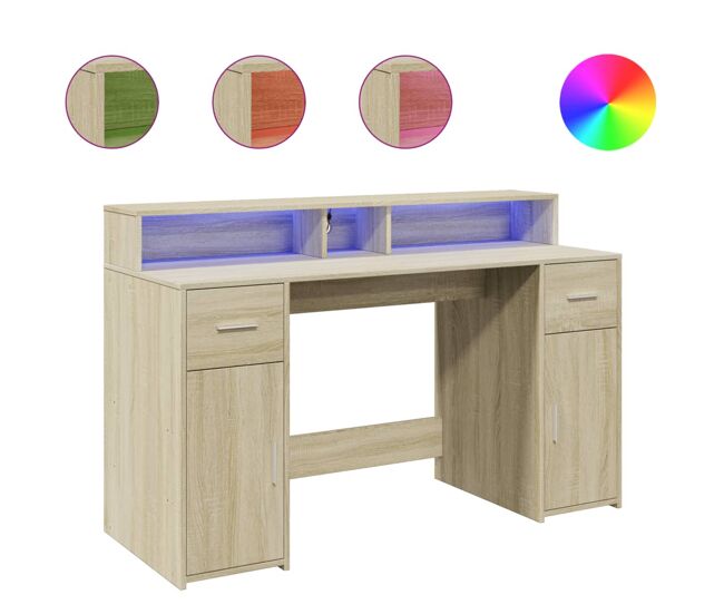 Secretária - escrivaninha de computador luzes led 140x55x91cm deriv. madeira carvalho sonoma