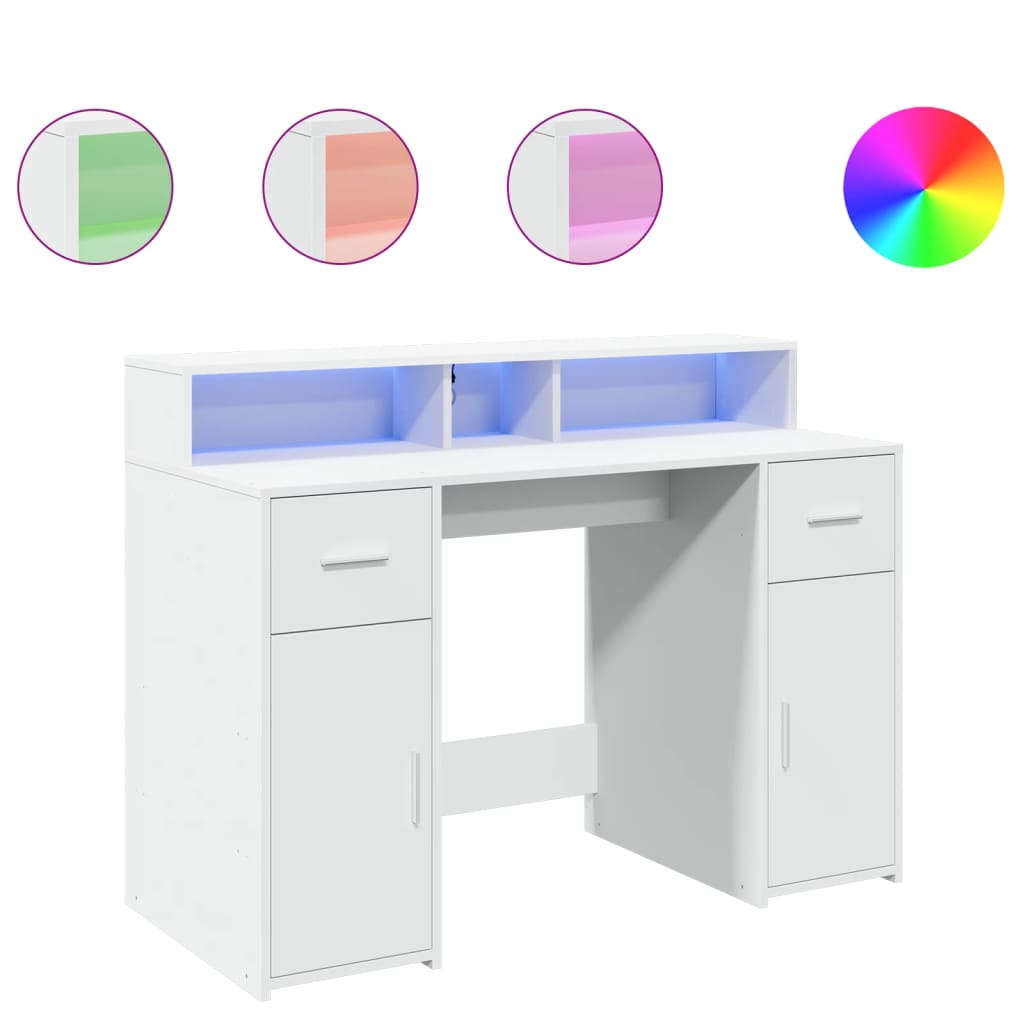 Secretária - escrivaninha de computador c/ luzes led 120x55x91cm derivados de madeira branco