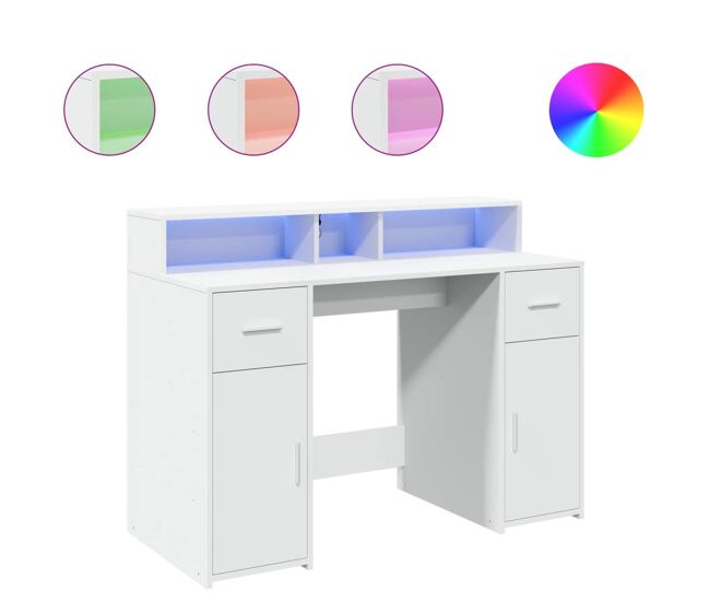 Secretária - escrivaninha de computador c/ luzes led 120x55x91cm derivados de madeira branco