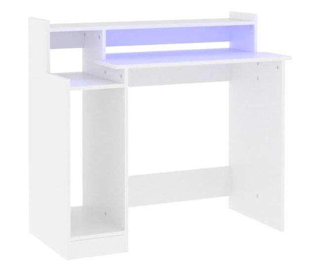 Secretária - escrivaninha de computador com luzes led 97x45x90cm madeira processada branco