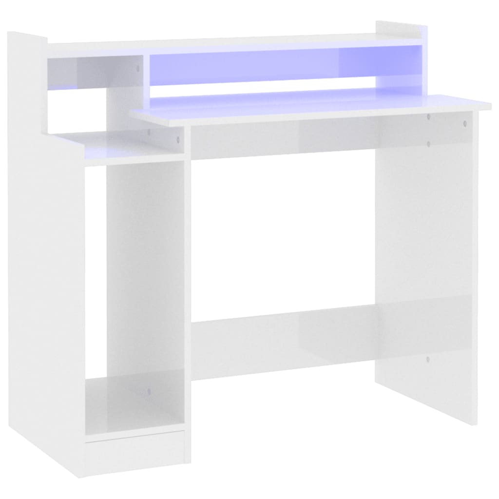 Secretária - escrivaninha de computador c/ led 97x45x90cm derivados madeira branco brilhante