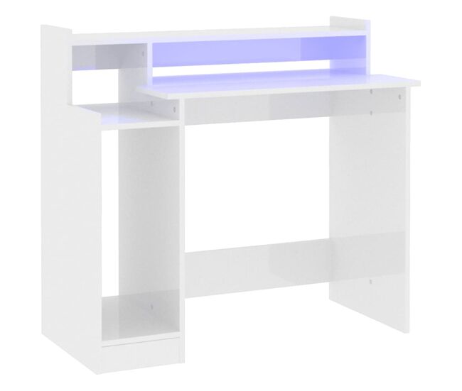 Secretária - escrivaninha de computador c/ led 97x45x90cm derivados madeira branco brilhante