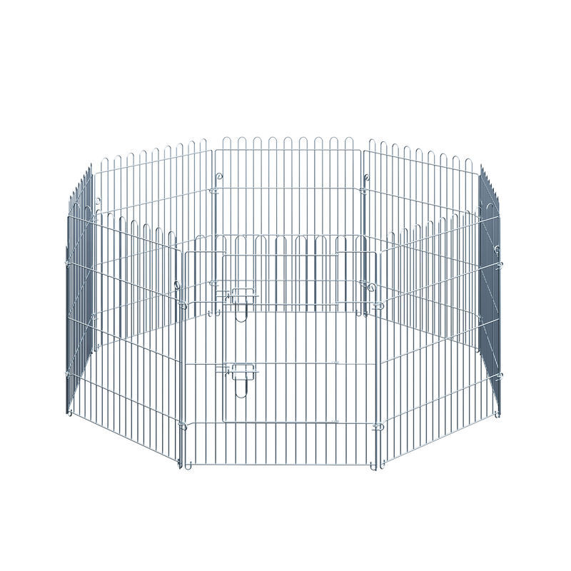 Pawhut parque para animais de estimação com 8 paineis 63x76cm cerca para animais de estimação com porta com trava para jardim pátio exterior prata