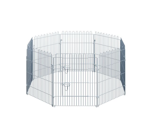 Pawhut parque para animais de estimação com 8 paineis 63x76cm cerca para animais de estimação com porta com trava para jardim pátio exterior prata