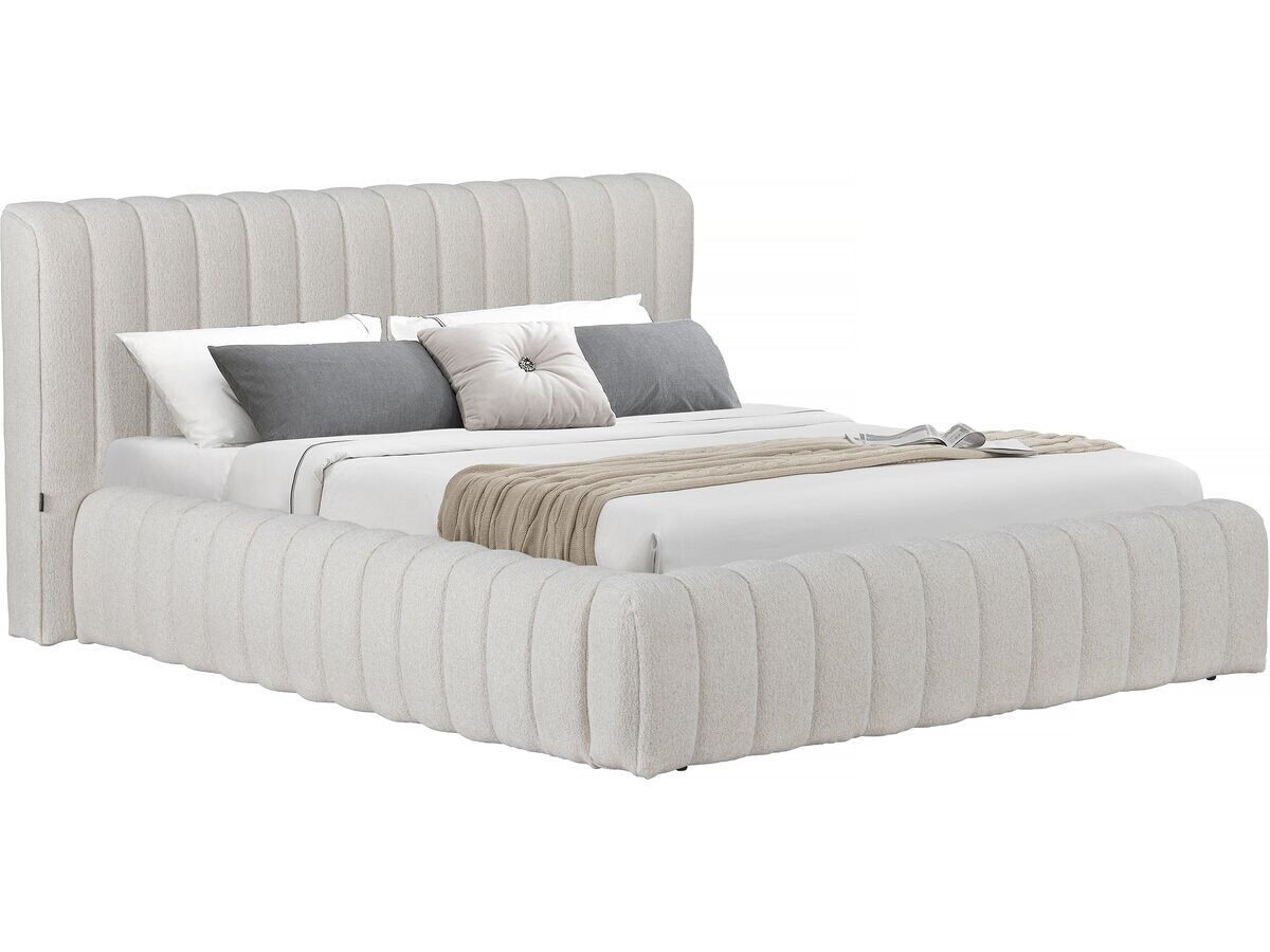Cama de casal em tecido "tignes" com arrumação - 160 x 200 cm - bege