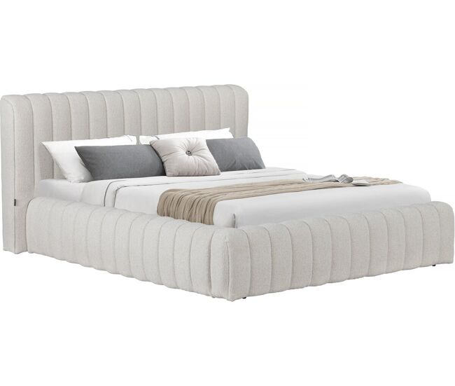 Cama de casal em tecido "tignes" com arrumação - 160 x 200 cm - bege