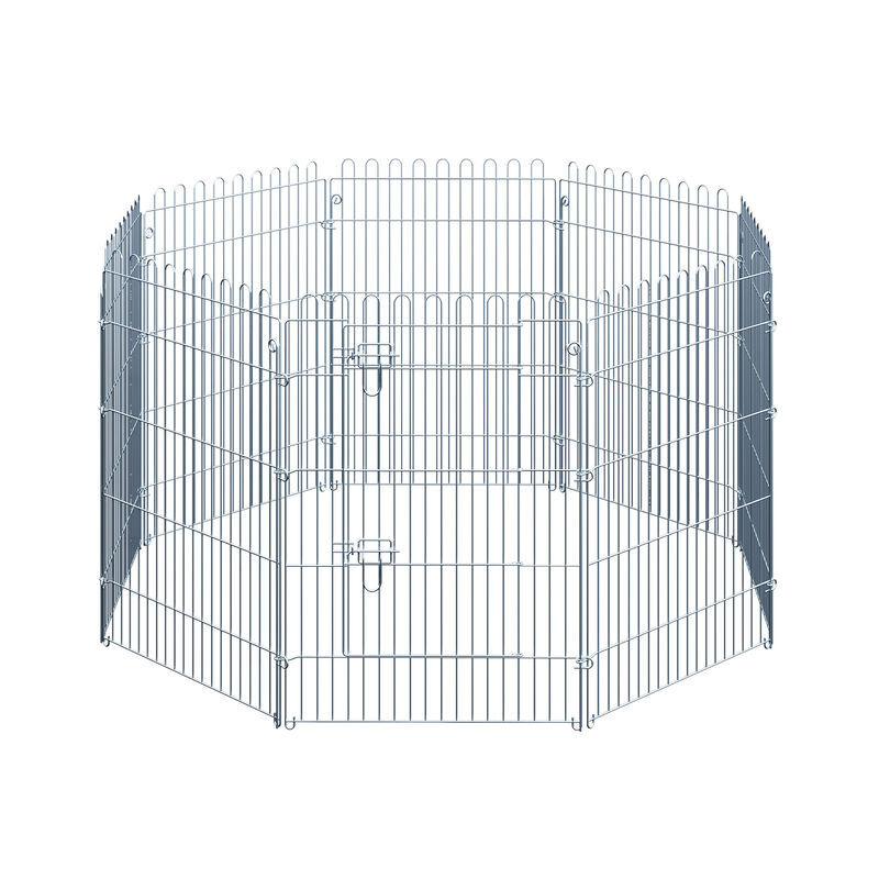 Pawhut parque para animais de estimação com 8 paineis 63x91cm cerca para animais de estimação com porta com trava para jardim pátio exterior prata