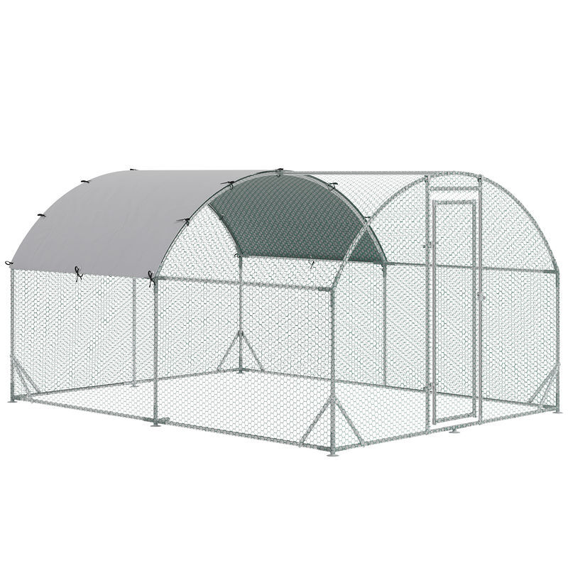 Pawhut galinheiro para exterior grande 2,8x3,8x1,97m galinheiro para 6-12 galinhas de aço galvanizado com teto de tecido oxford para coelhos aves
