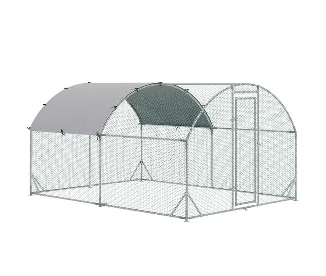 Pawhut galinheiro para exterior grande 2,8x3,8x1,97m galinheiro para 6-12 galinhas de aço galvanizado com teto de tecido oxford para coelhos aves