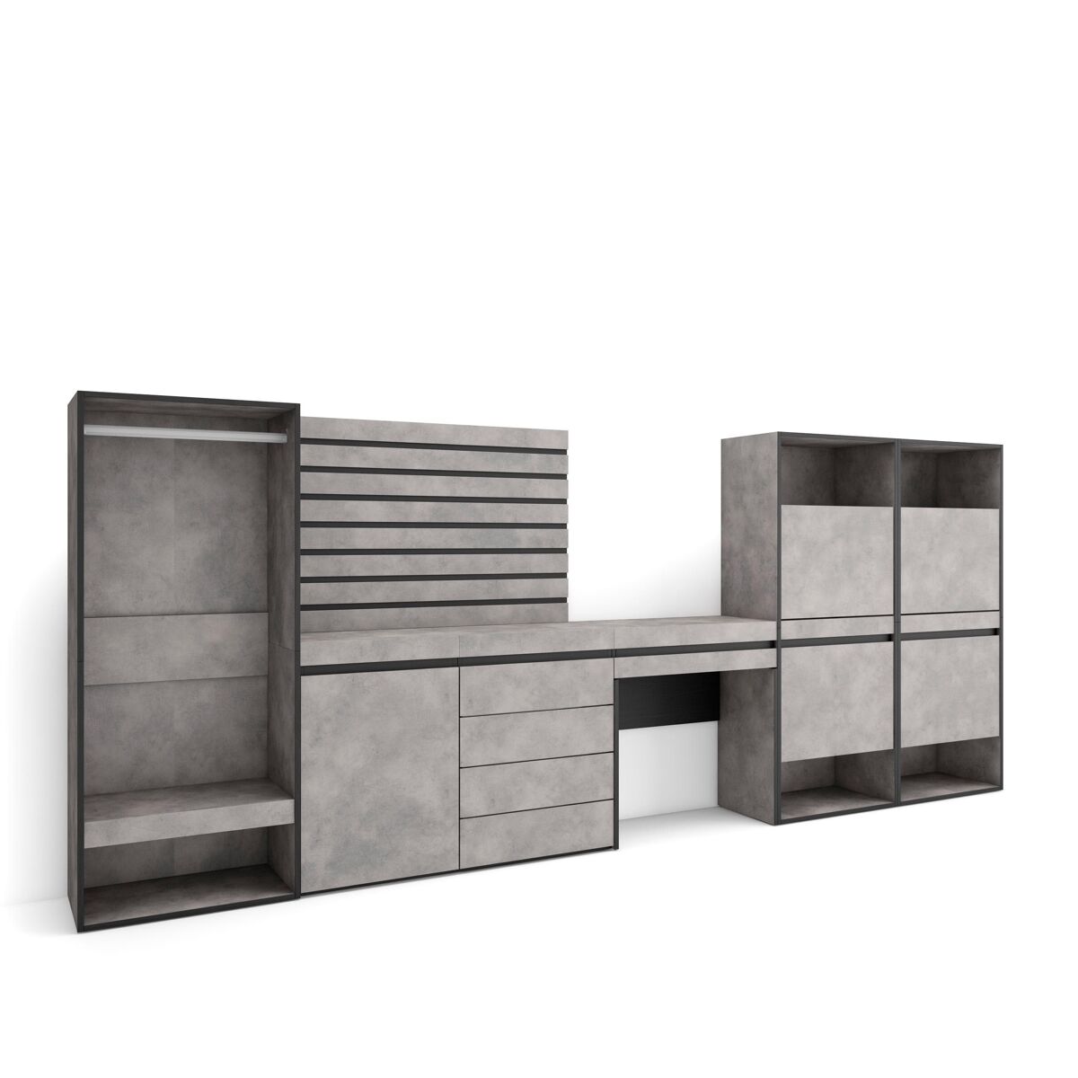 Sapateira, organização armazenamento, 357x35x145cm, para quarto, dormitório, roupeiro aberto, cómoda, tiras deco. madeira, toucador, estilo moderno,