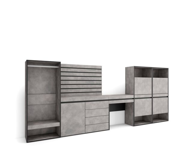 Sapateira, organização armazenamento, 357x35x145cm, para quarto, dormitório, roupeiro aberto, cómoda, tiras deco. madeira, toucador, estilo moderno,