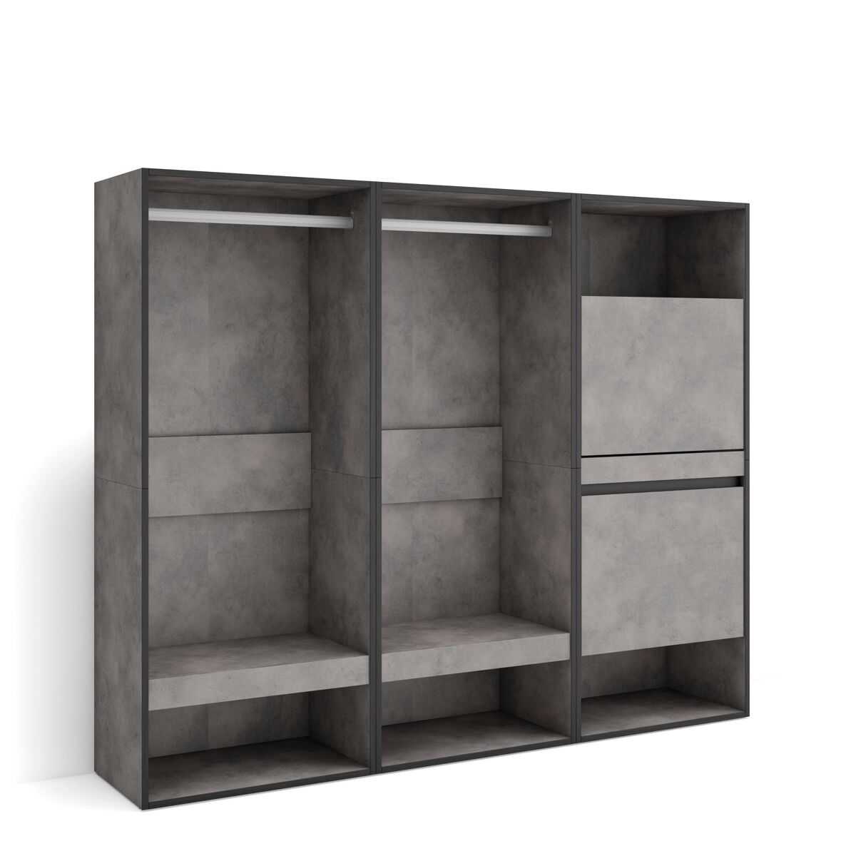 Roupeiro aberto, guarda-roupa,armário aberto, 180x35x145cm, para quarto, dormitório, sapateira, estilo moderno, cimento