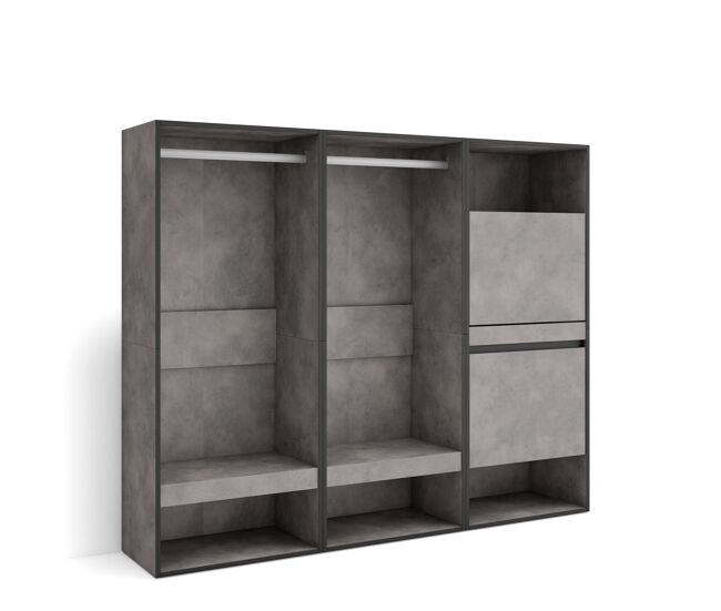Roupeiro aberto, guarda-roupa,armário aberto, 180x35x145cm, para quarto, dormitório, sapateira, estilo moderno, cimento