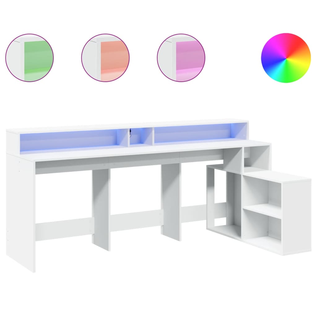 Secretária - escrivaninha de computador c/ luzes led 200x104x91 cm derivados madeira branco