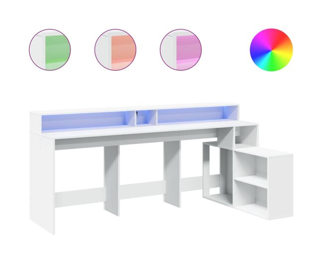 Secretária - escrivaninha de computador c/ luzes led 200x104x91 cm derivados madeira branco