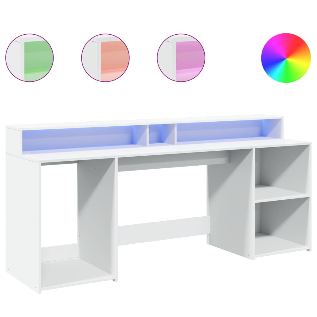 Secretária - escrivaninha de computador c/ luzes led 160x55x91cm derivados de madeira branco