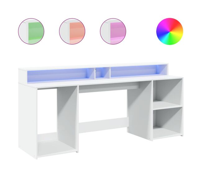 Secretária - escrivaninha de computador c/ luzes led 160x55x91cm derivados de madeira branco