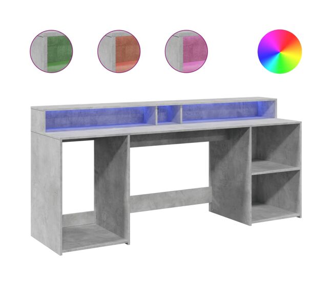 Secretária - escrivaninha de computador luzes led 200x55x91 cm deriv. madeira cinza cimento