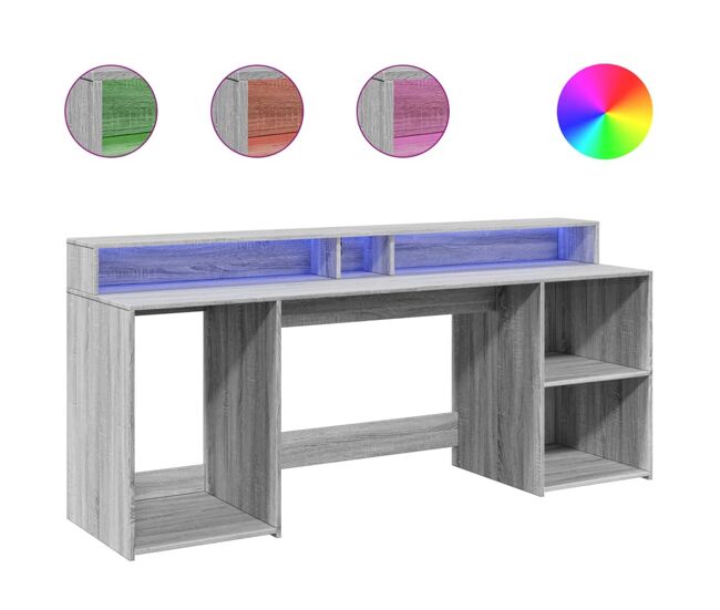 Secretária - escrivaninha de computador luzes led 200x55x91cm deriv. madeira cinzento sonoma