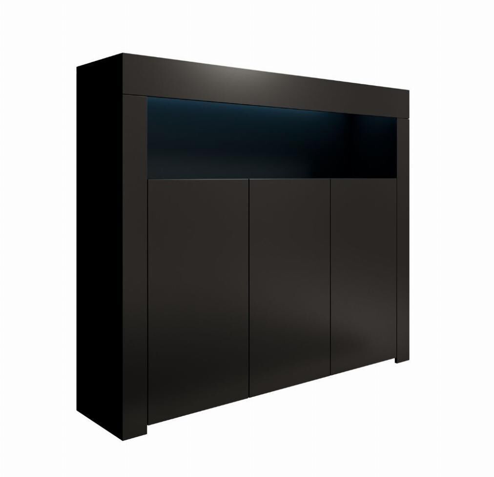 Aparador sala de estar e jantar preto 155x37x91,5 3 portas led aker muebles bonitos