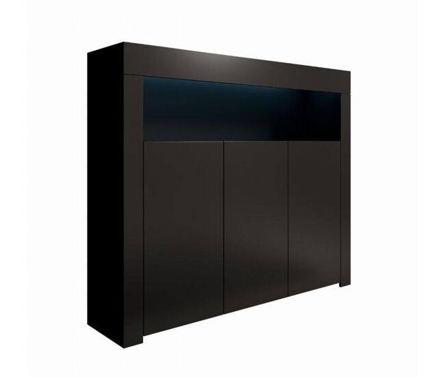 Aparador sala de estar e jantar preto 155x37x91,5 3 portas led aker muebles bonitos