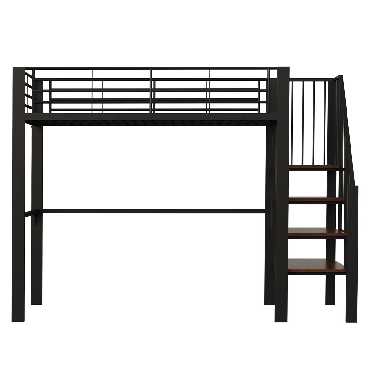 Cama alta de metal 90 x 200 cm - estrutura estável com amplo espaço de arrumação debaixo da cama e escada, ideal para crianças e adultos - preto